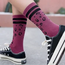 Женские носки с леопардовым принтом в стиле ретро, весна-осень, модные женские хлопковые полосатые носки, сексуальные модные носки с животным принтом