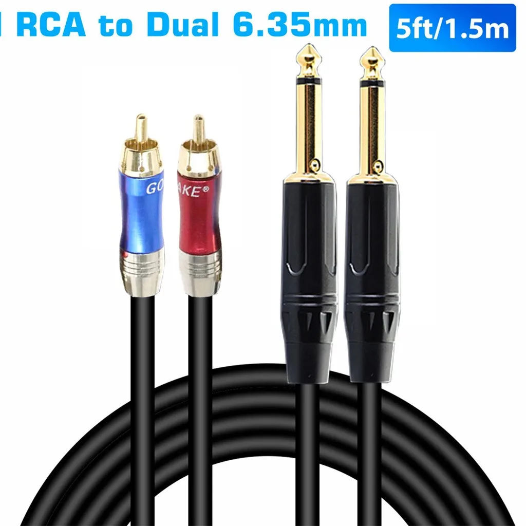 Разъем TRS-Двойной RCA 5 футов 1/4 дюйма позолоченный кабель 6 35 мм-2 стерео аудио