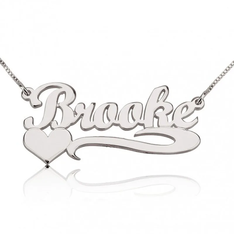 

Wholesale Silver Heart Name Necklace Personalized Nameplate Pendent Custom Initial Jewelry BFF Gift