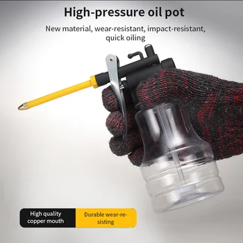 

Auto High Pressure Pump Oiler 250cc Lubrication Oil Can Plastic Machine Oiler Grease 245mm Length Flex Gun Transparent