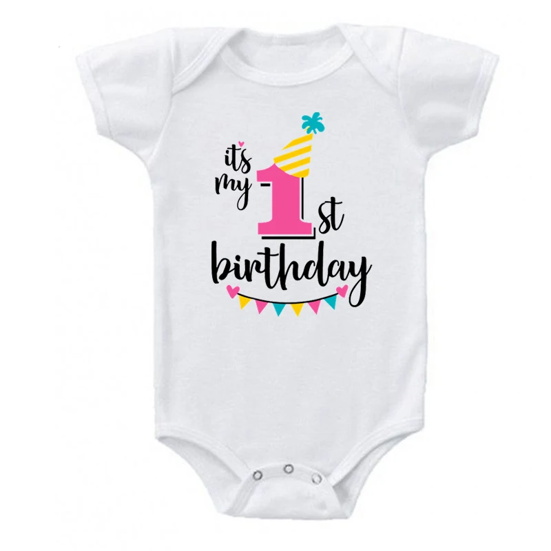 My First Birthday Baby Rompers Newborn Cotton Short Sleeve Jumpsuit Toddler Girls Boys Summer Clothes 0-24M - Цвет: White-1