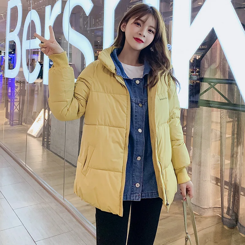 

2019 New Style down Jacket Women's Winter Korean-style Fake Two-Piece Cowboy Joint Cotton-padded Clothes Short Students down Coa