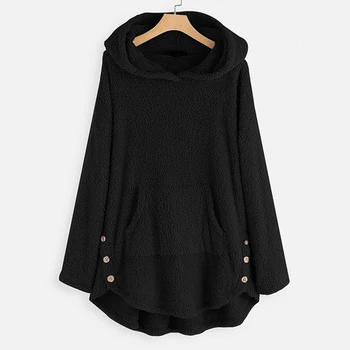 

GAOKE oversized hoodie Women sweatshirts ladies tops Fleece Asymmetrical Button Hem Plus Size Hoodie harajuku top femme
