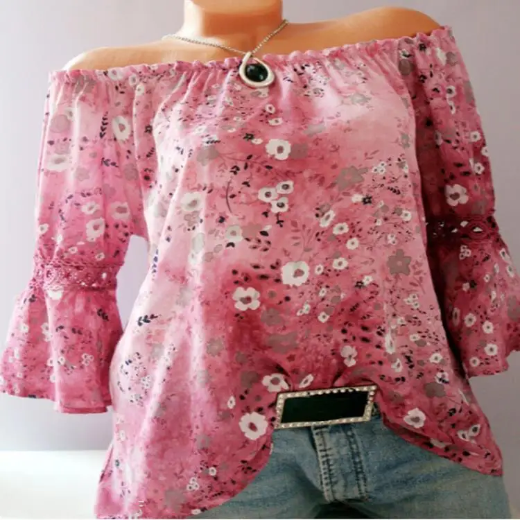 

Large size printing women's shirt 2019 new casual hooded shirt long-sleeved one-shoulder loose women's blouse