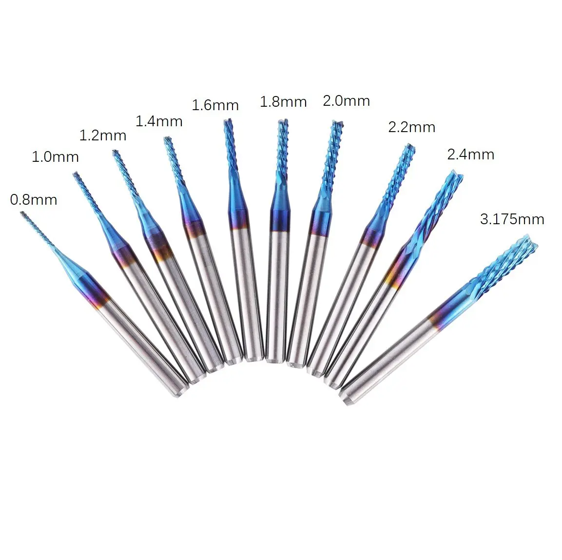 FoxAlien 엔드 밀 CNC 라우터 비트, 나노 블루 코팅 조각 비트 커터, 목공 도구, 0.8-3.175mm 1/8 인치 생크, 10 개
