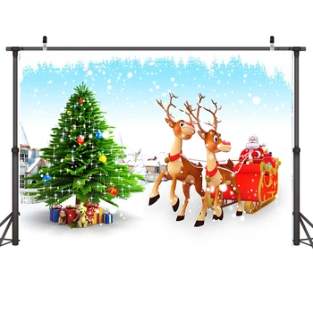 

Nitree Photography Background Photo Studio Backdrop Christmas Cartoons Santa Claus Deer Pine Tree Xmas Party Banner Decoration