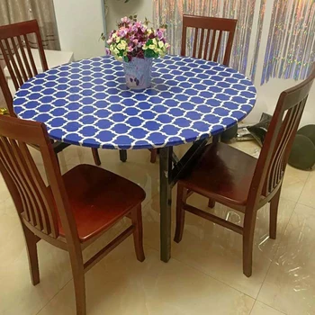 

PVC Waterproof Dining Wipeable Flannel Backing Round Fitted Table Cloth Plastic Cover Oil Proof Elastic Edge Indoor Outdoor