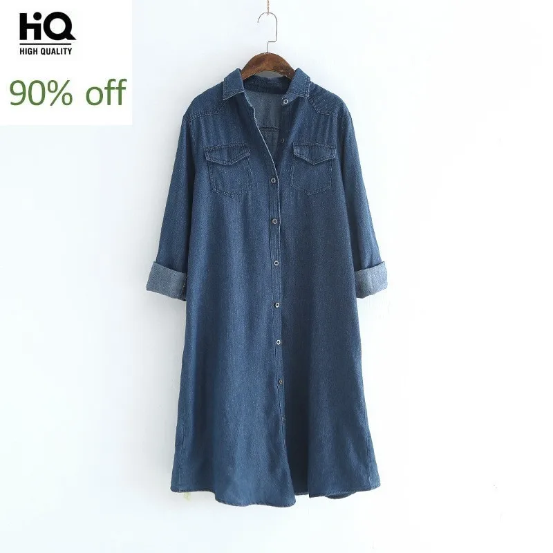 

Elegant Spring Women Fashion Denim Shirt Retro Long Blouse Women Pockets Single-Breasted Ladies Tops Camisas Mujer Blouse Femme