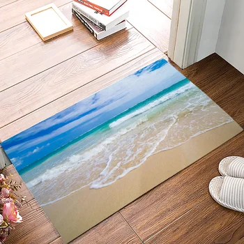 

Sea Shore Surf Sand Sea Blue Sky White Clouds Clear Sandy Beach Clouds Caribbean Sea DoorMat Outdoor Indoor Bathroom Rug