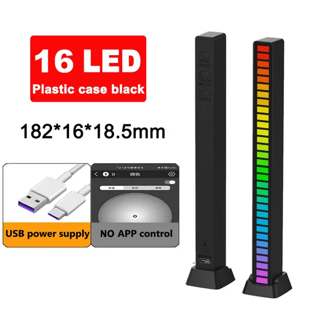 LED Strip Light RGB Sound Control Light Voice Activated Music Rhythm Ambient Light 3D LED Pickup lamp For Car family Party light 16LED Black USB