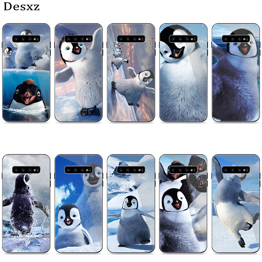 Стеклянный чехол для телефона Samsung A51 A71 A30 A40 A50 A60 A70 S7 Edge S8 Plus Note 8 9 S10 Arctic penguin |