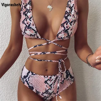 

Vigorashely Sexy Snake Swimwear Women Push UP Bikini 2020 String Swimsuit Female Brazilian Bikini Set Bathing Suit Swim Wear