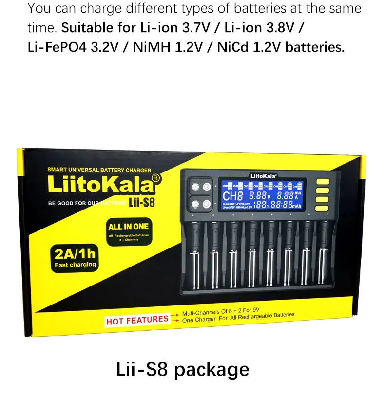 LiitoKala Lii-202 Lii-402 Lii-PD4 Lii-500 Lii-S8 Battery Charger 18650 26650 21700 AA AAA 3.7V Li-Ni-MH Battery usb shaver charger