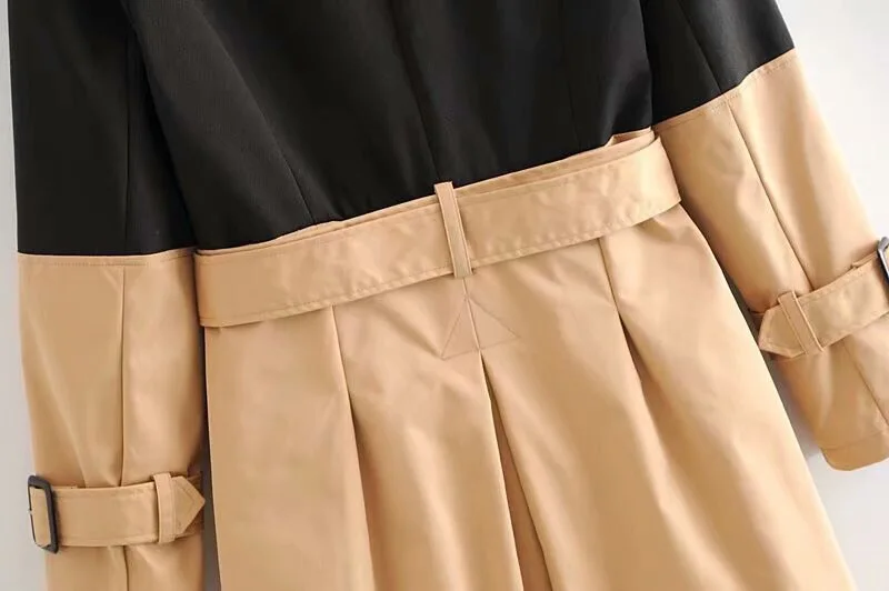 Шикарный осенний зазубренный воротник, контрастный цвет, Длинная ветровка с поясом, винтажный женский ремень, Тренч, приталенное элегантное пальто