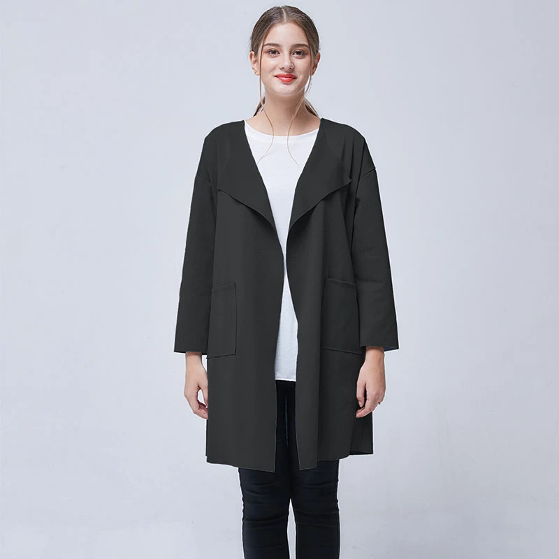 

Fashion Trench Coats Women Open Stitch Turn Down Collar Long Sleeve Pocket Solid Streetwear Casual Autumn Winter Ladies Clothes