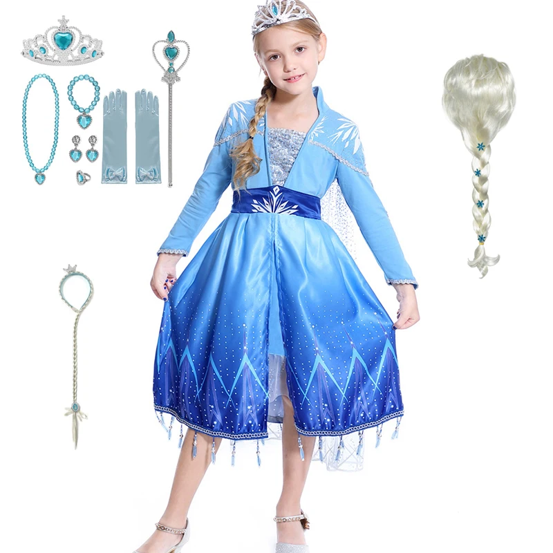 Для девочек Костюмы для косплея Снежная Королева Эльза 2 платья для девочек с изображением принцессы Эльзы детское платье принцессы платья Костюмы День рождения девочек Костюмы