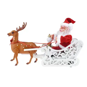 

Christmas Music Electric Elk Pulling Sleigh Deer Toys Santa Claus Elk Sled Doll Christmas Figurine Ornament Family Party Gifts