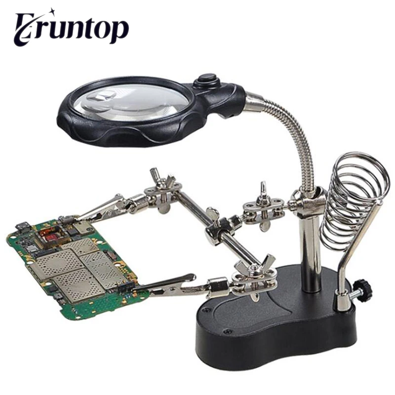 Helping Hand Led Clip Soldering Magnifying Stand Magnifier Iron Lens Glass WT 