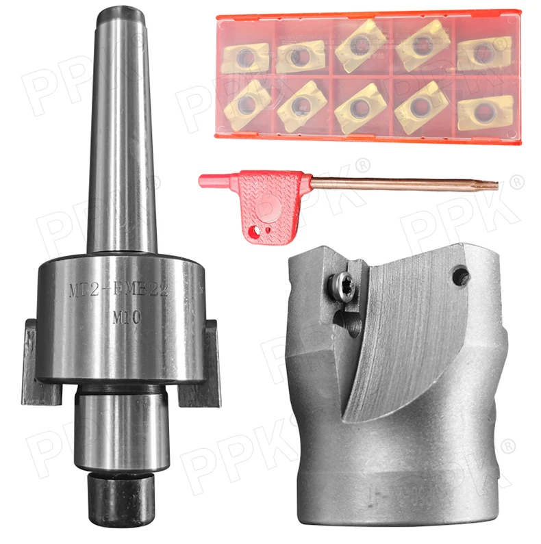 Metal Accuracy CNC Machine Lathe Tool MT2-FMB22 M10 Cutter Turning Tool Face Mill Arbor 10PCS Carbide Insets Tool Accessories