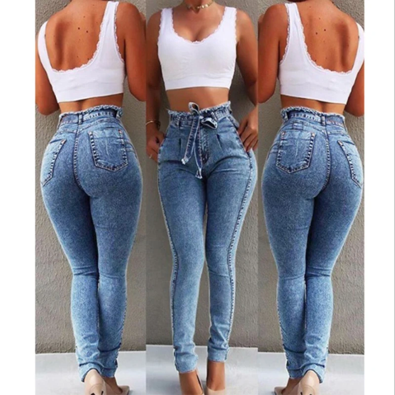 Женские узкие джинсы с завышенной талией, хлопковые повседневные узкие длинные джинсы, кисточка, тонкие женские эластичные джинсы - Цвет: 03