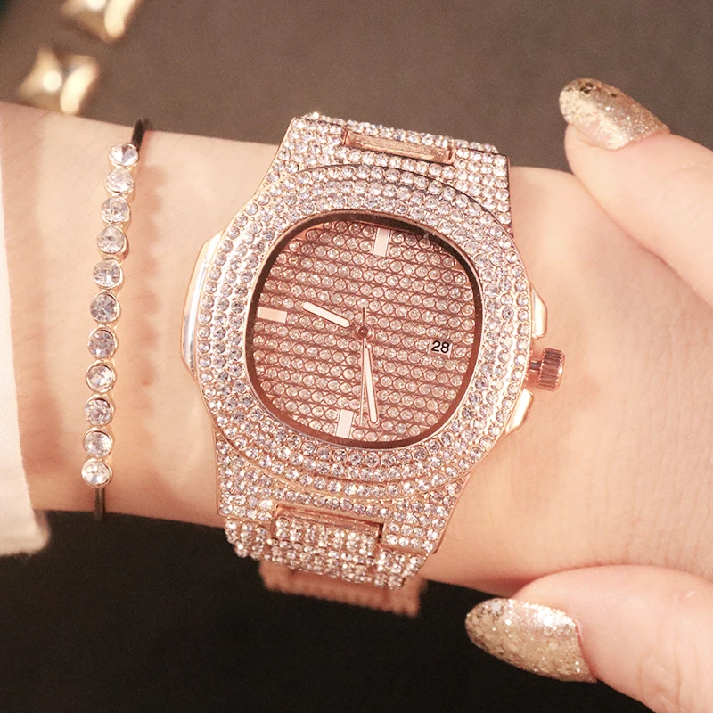 GUOU женские часы кварцевые роскошные женские часы с бриллиантами браслет из розового золота Женские часы relogio feminino saat