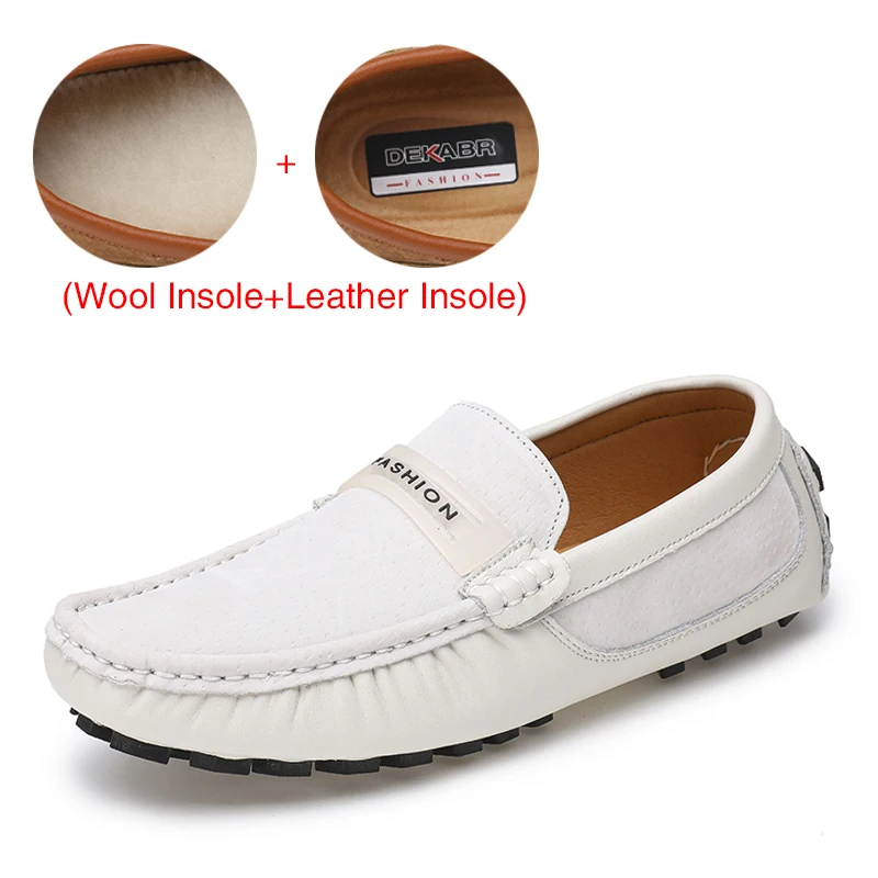 DEKABR/мужская повседневная обувь из натуральной кожи; Роскошные модные лоферы; Мужские дышащие мокасины; кожаная обувь для вождения; мужская обувь - Цвет: 02 White