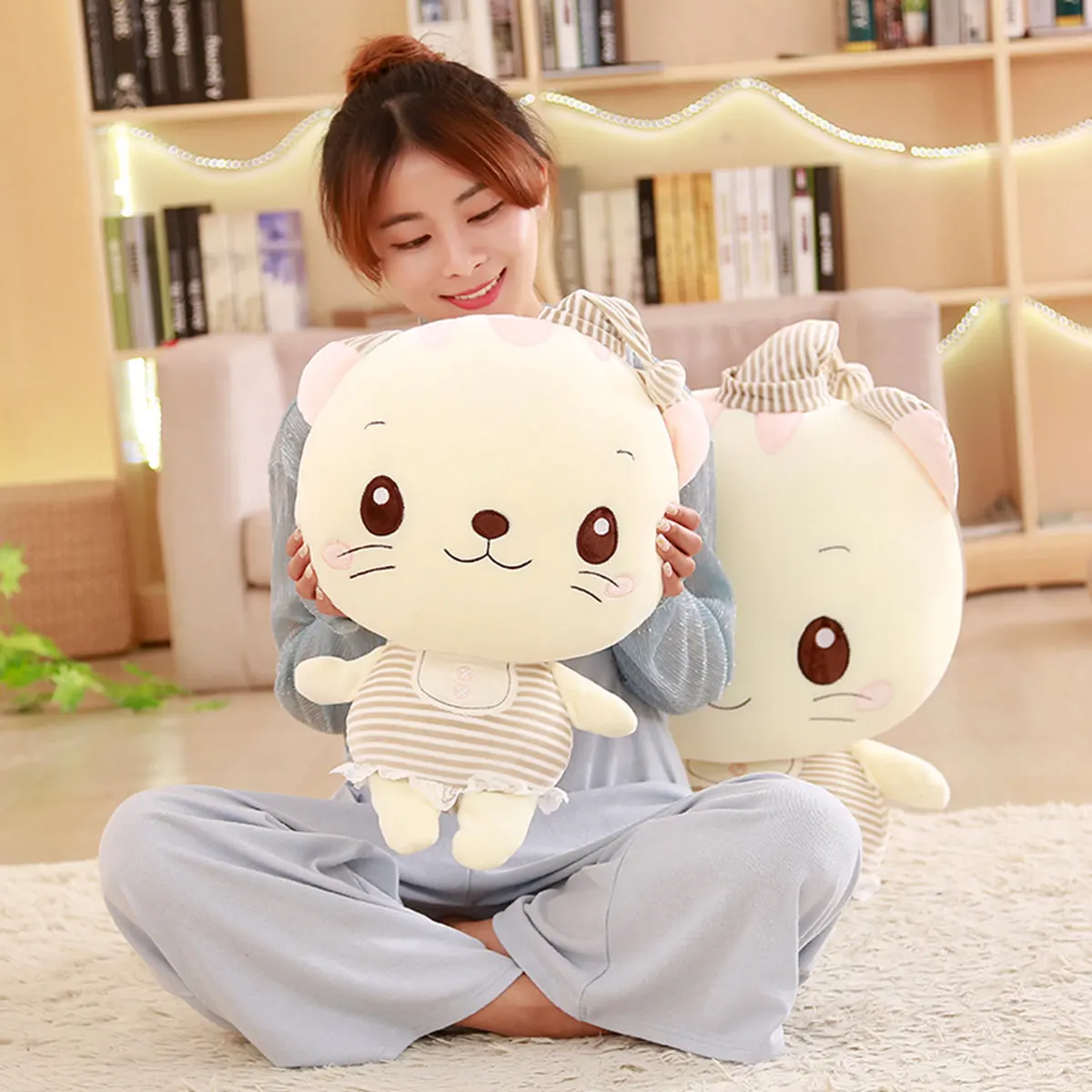 

Meng Hipster Stripes Cat Plush Toys Hotel Wedding Decoration Women's Birthday Gift