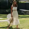 WildPinky 2022 New Solid Spaghetti Strap Boho Elegant Hollow Out Lace Dress Women Summer Style Midi White Cotton Dress Vestidos ► Photo 2/5