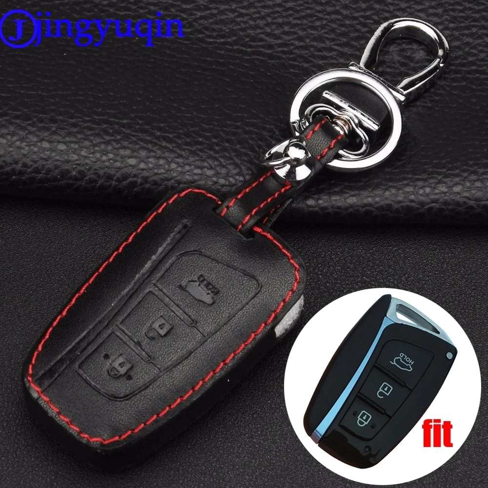Genuine Leather Remote Keyless Car Key Case Cover For Hyundai Smart Fob IX45 Santa Fe Tucson Bag Shell |
