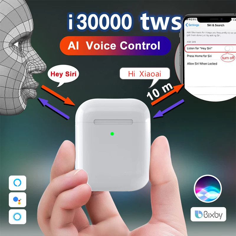 i30000 TWS Hey Siri 2nd AI Voice Control Bluetooth Earphone in-ear Smart Sensor 1536U chip pk W1 H1 i5000 i20000 i90000 Pro tws