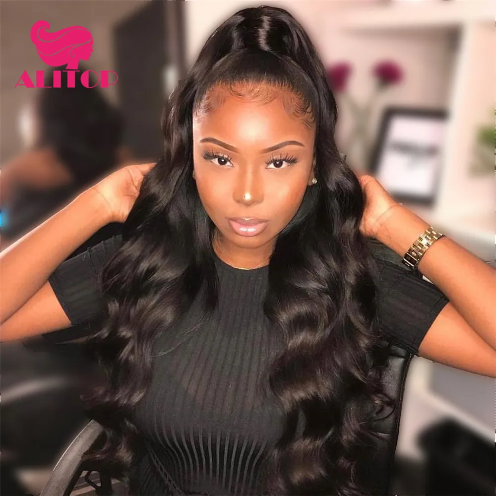 

ALITOP 13x6 Body Wave Lace Front Human Hair Wigs 180% Density Women Pre Plucked With Baby Hair Indian Remy Hair Bleached Knots