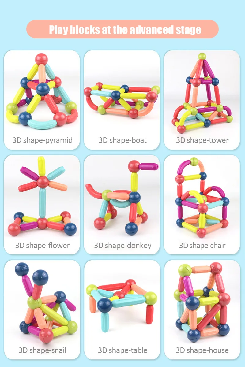 Blocs De Construction Magnétiques - SWROSE -Magnétiques 52 Pièces 3D, Jouet Éducatif Pour Enfants 3-8 Ans - Cadeau Créatif - Jeux - Jouets