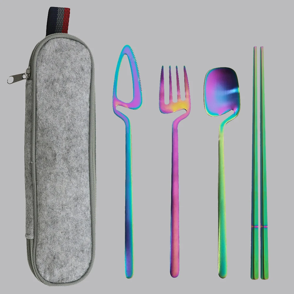 Travel Dinnerware Set 18/10 Stainless Steel Matte Flatware Spoon Fork Mirror chopsticks Cutlery