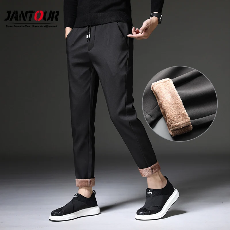 

Winter Trousers Men Fleece Winter Softshell Camping Hiking Pants Outdoor Sports Lace Black Windproof Thermal Male Trousers 28-38