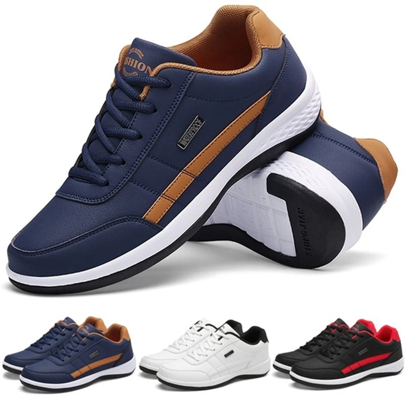 Zapatos informales de negocios para hombre, zapatillas para correr de cuero PU, a la moda, con cordones, para caminar al aire libre, zapatos deportivos para Trote
