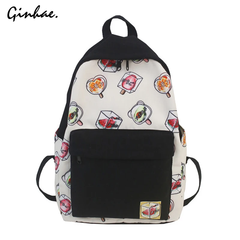 

2019 Nylon Patchwork Backpack Women Casual Graffiti Bagpack Vintage Backpacks For School Teenagers Girls Cute Letter Knapsack
