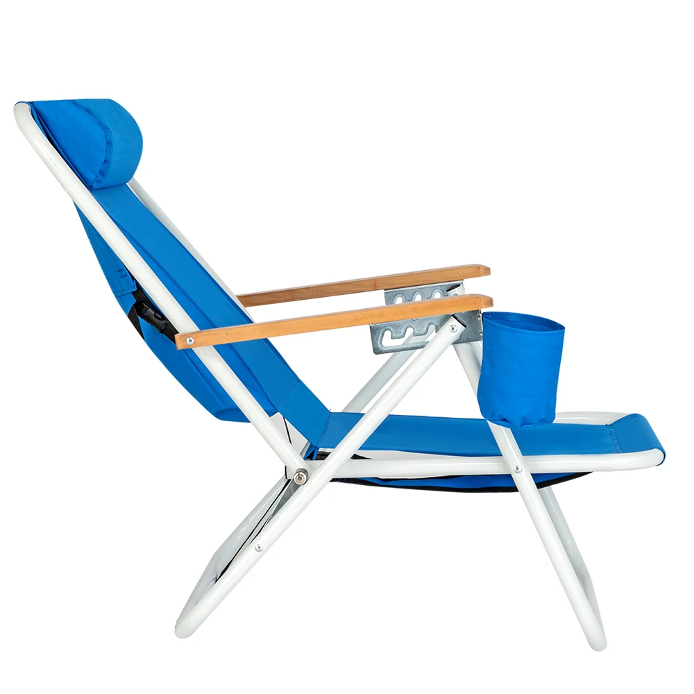 

Portable Beach Chair High Strength Single Beach Chair with Adjustable Headrest Blue Lounge Chair