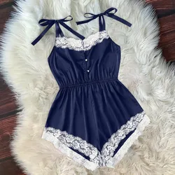Ladies Sexy Silk Satin Pajama Set Lace Pyjama Set Sleeveless Pijama Set V-neck Sleepwear Summer Home Wear Sleep Wear For Women#W