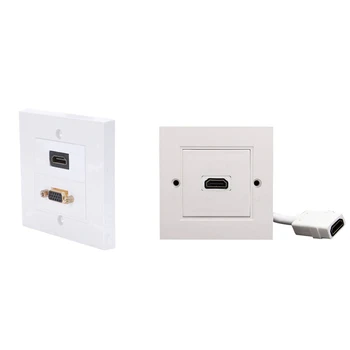 

2 Pcs Uk Socket Port HD Wall Panel British With Short Cable Video Plug, HDMI & Vga Outlet + HDMI