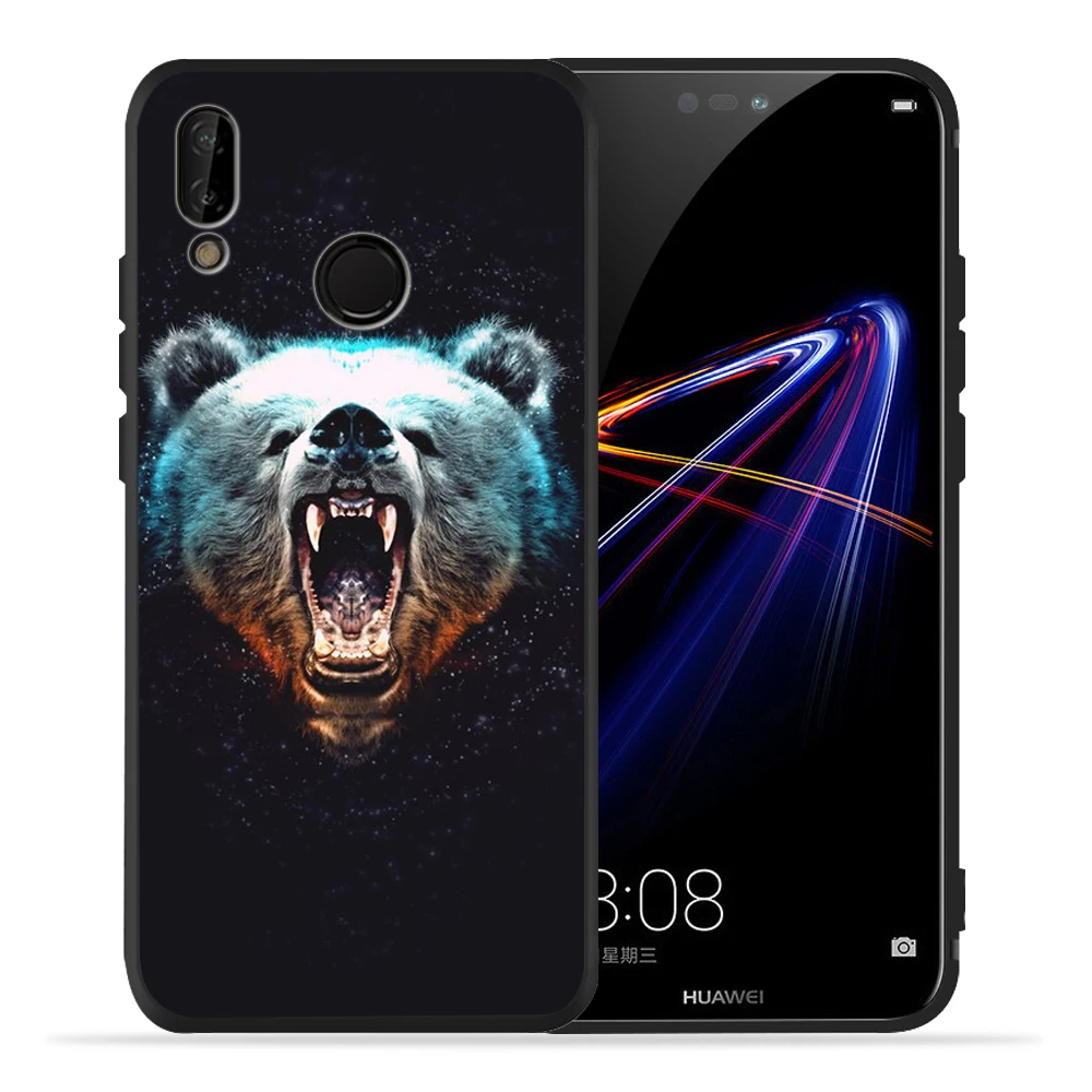 Модный животный черный медведь лев тигр черный чехол для телефона Huawei honor 8 9 10 Lite honor 9X20 Pro P умный мягкий чехол Etui