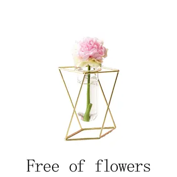 

Nordic Style Glass Flower Pot Iron Art Vase Rose Gold Hanging Test Tube Flower Vases Home Office Decoration Desk Flowerpots