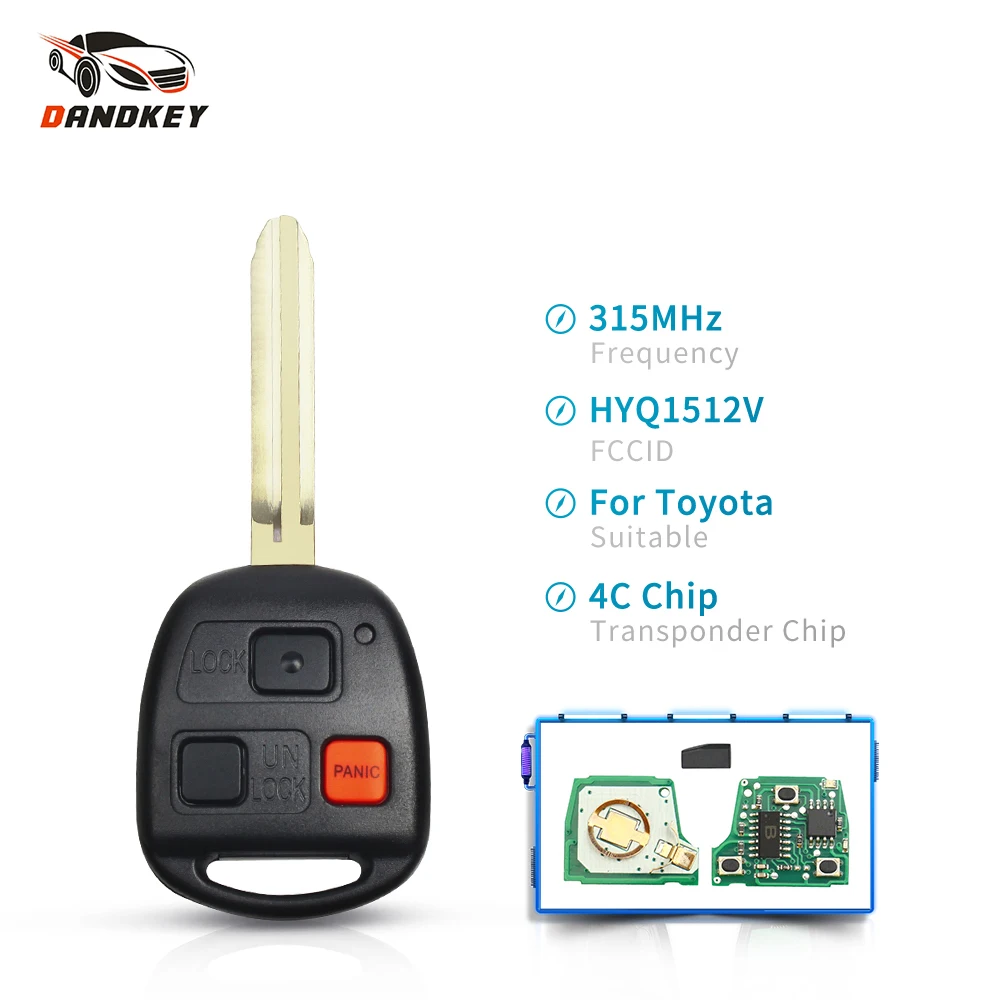 

Автомобильный пульт дистанционного управления Dandkey, 5 шт., для Toyota Land Cruiser 2003-2007, 315 МГц, транспондер 4C, чип HYQ1512V, лезвие TOY43