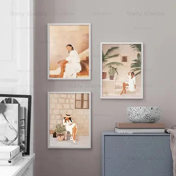 

Abstract Personality Girl Rainbow Art Poster Painting Summer Read Stairs Rest Canvas Wallpaper Decoration for Living Room Office