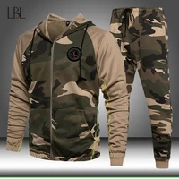 Ensemble survêtement style militaire pour homme, vêtement 2 pièces de camouflage avec veste à capuche et pantalon jogging, mode sport, tenue d'hiver 1
