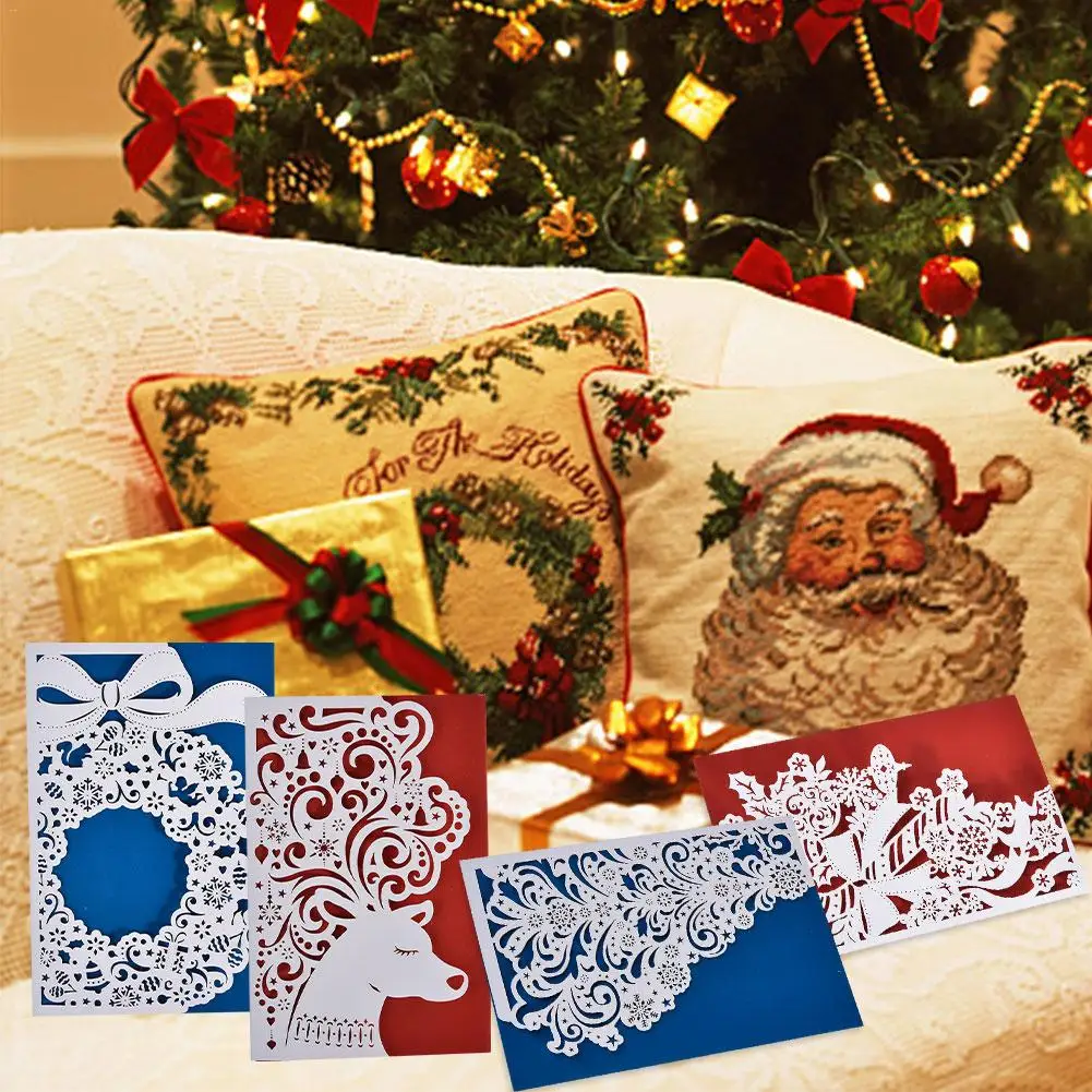  Christmas Openwork Greeting Card Invitation Christmas Cutout Invitation Color 3D Openwork Greeting  - 4000317969372