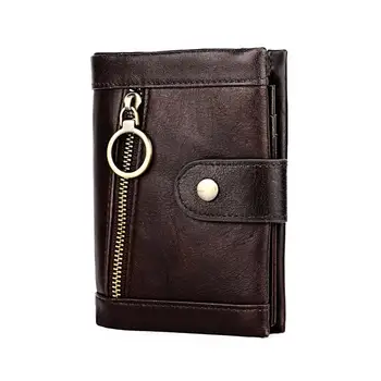 

Sando Fashion Genuine Leather Men Wallet Red ID Card Holder Coin Purse Bi-fold Rifd Wallets With Double Zipper Small Male Purse