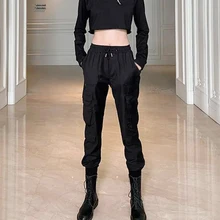 

Spring Autumn Streetwear Plus Size Overalls Women Black Trousers High Waist Sweatpants Casual Cargo Pants Pantalones Mujer