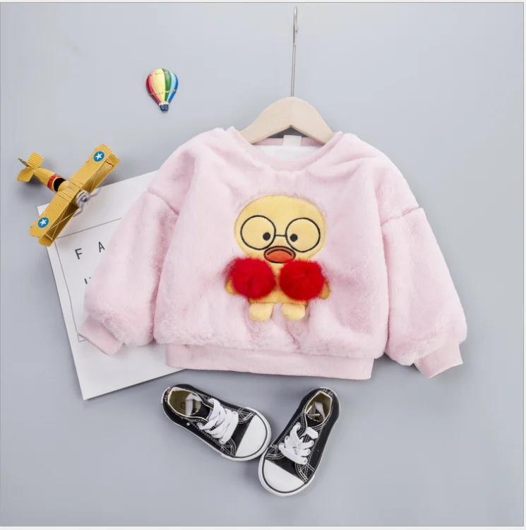 Осенне-зимний свитер для маленьких мальчиков и девочек теплая Милая футболка с мультипликационным принтом рубашка с круглым вырезом