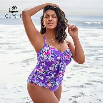 

CUPSHE Plus Size Floral Shirring Bow-knoted One Piece Swimsuit Large Size Sexy Women Monokini Bathing Suits 2020 Beach Swimwear