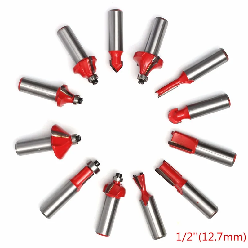 12.7mm 12 шт. 1/2 дюйма или 1/4 дюйма хвостовик вольфрамовый Карбид деревообрабатывающий фреза Набор роторных инструментов для деревообработки резьбы - Длина режущей кромки: 12.7mm